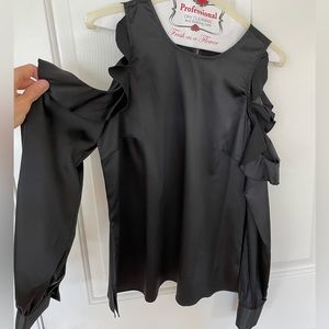Bebe size XS black ruffle off shoulder silky top shirt blouse